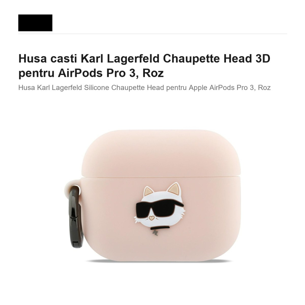 Husa casti Karl Lagerfeld Chaupette Head 3D pentru AirPods Pro 3, Roz [2]