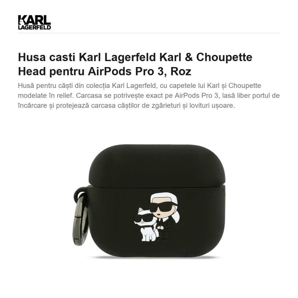 Husa casti Karl Lagerfeld Karl & Choupette Head pentru AirPods Pro 3, Roz [2]