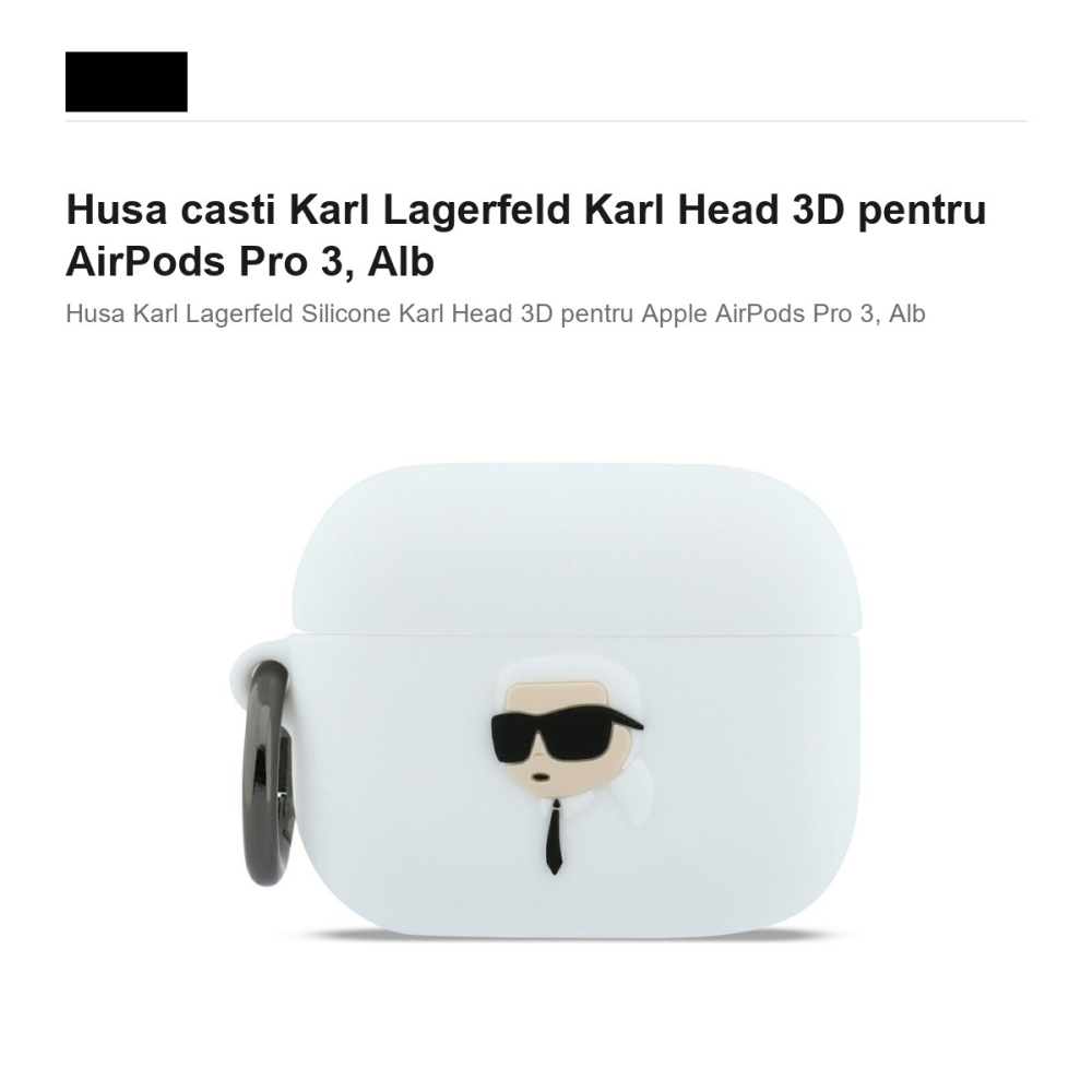 Husa casti Karl Lagerfeld Karl Head 3D pentru AirPods Pro 3, Alb [2]
