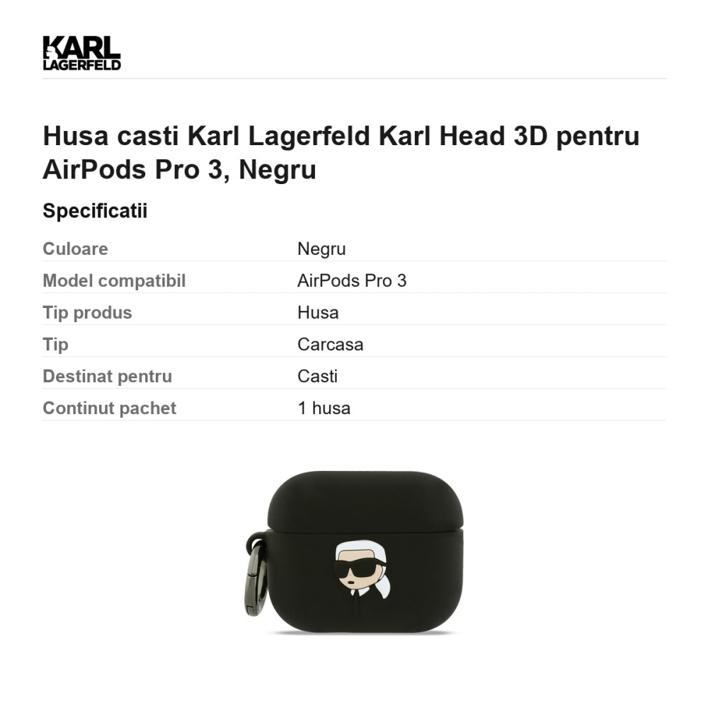 Husa casti Karl Lagerfeld Karl Head 3D pentru AirPods Pro 3, Negru [3]
