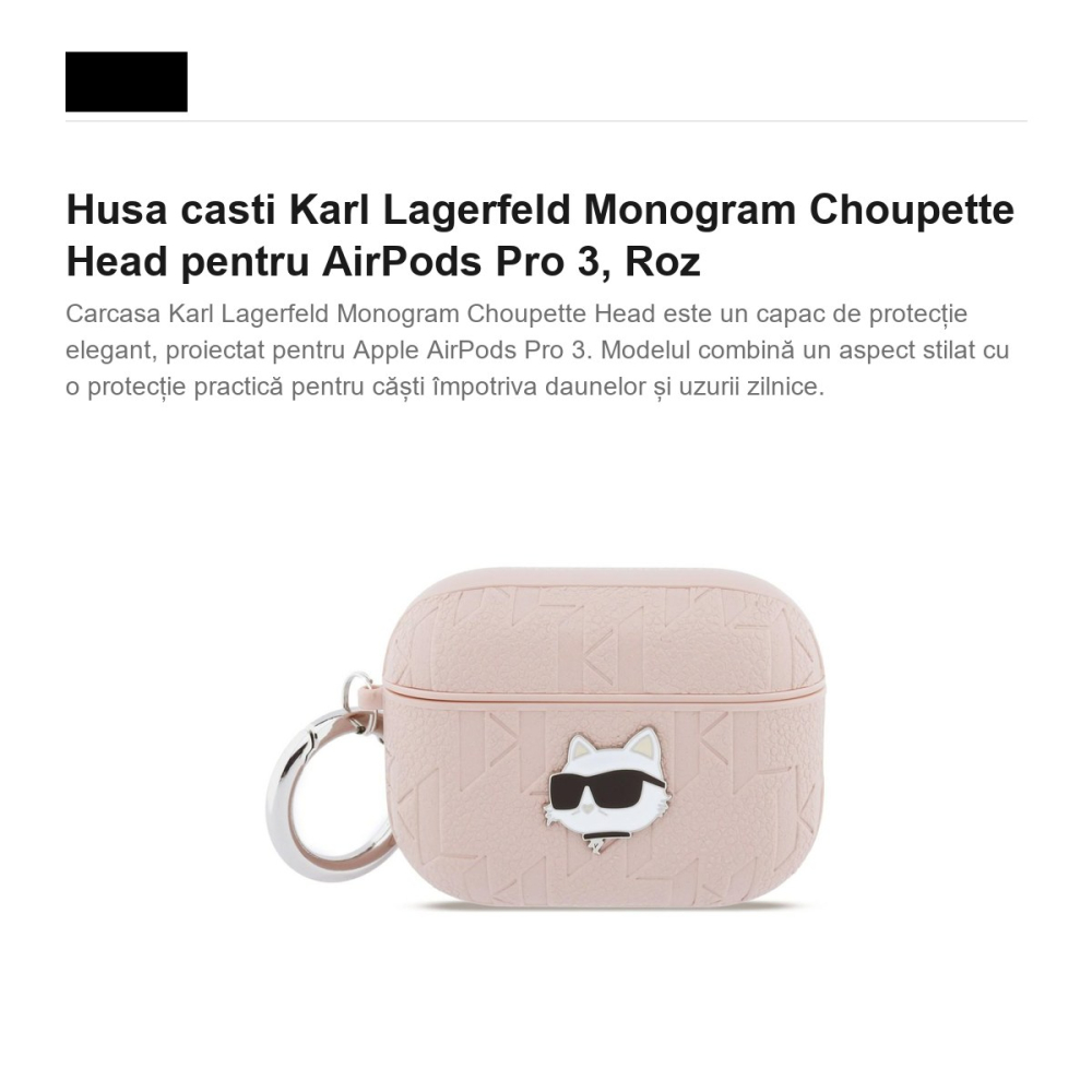 Husa casti Karl Lagerfeld Monogram Choupette Head pentru AirPods Pro 3, Roz [2]