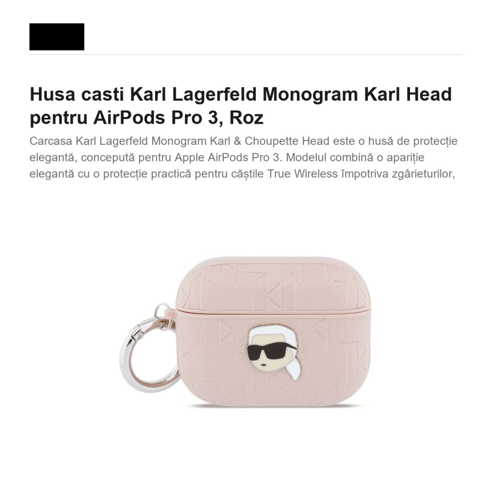 Husa casti Karl Lagerfeld Monogram Karl Head pentru AirPods Pro 3, Roz [2]