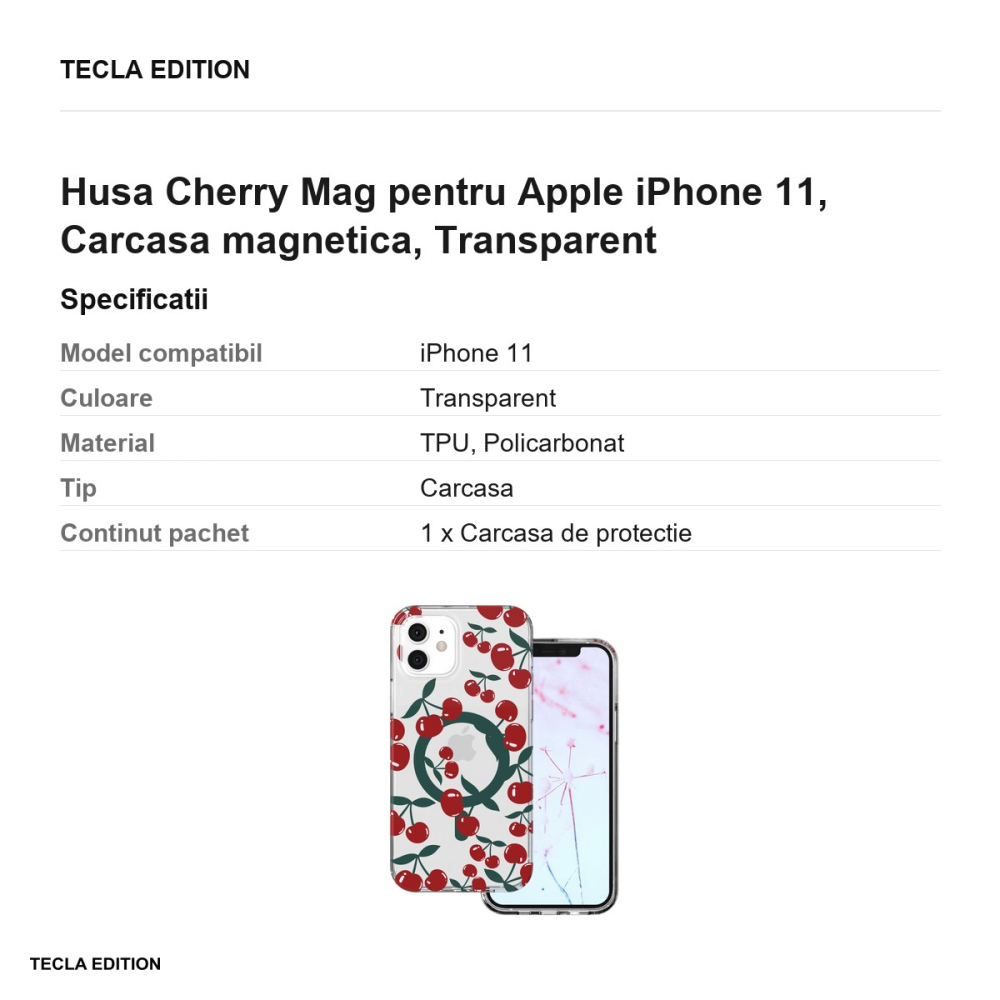 Husa Cherry Mag pentru Apple iPhone 11, Carcasa magnetica, Transparent [3]