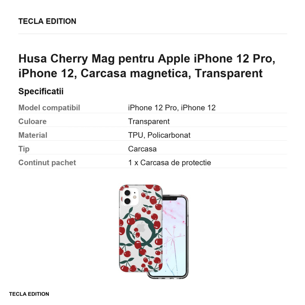 Husa Cherry Mag pentru Apple iPhone 12 Pro, iPhone 12, Carcasa magnetica, Transparent [3]