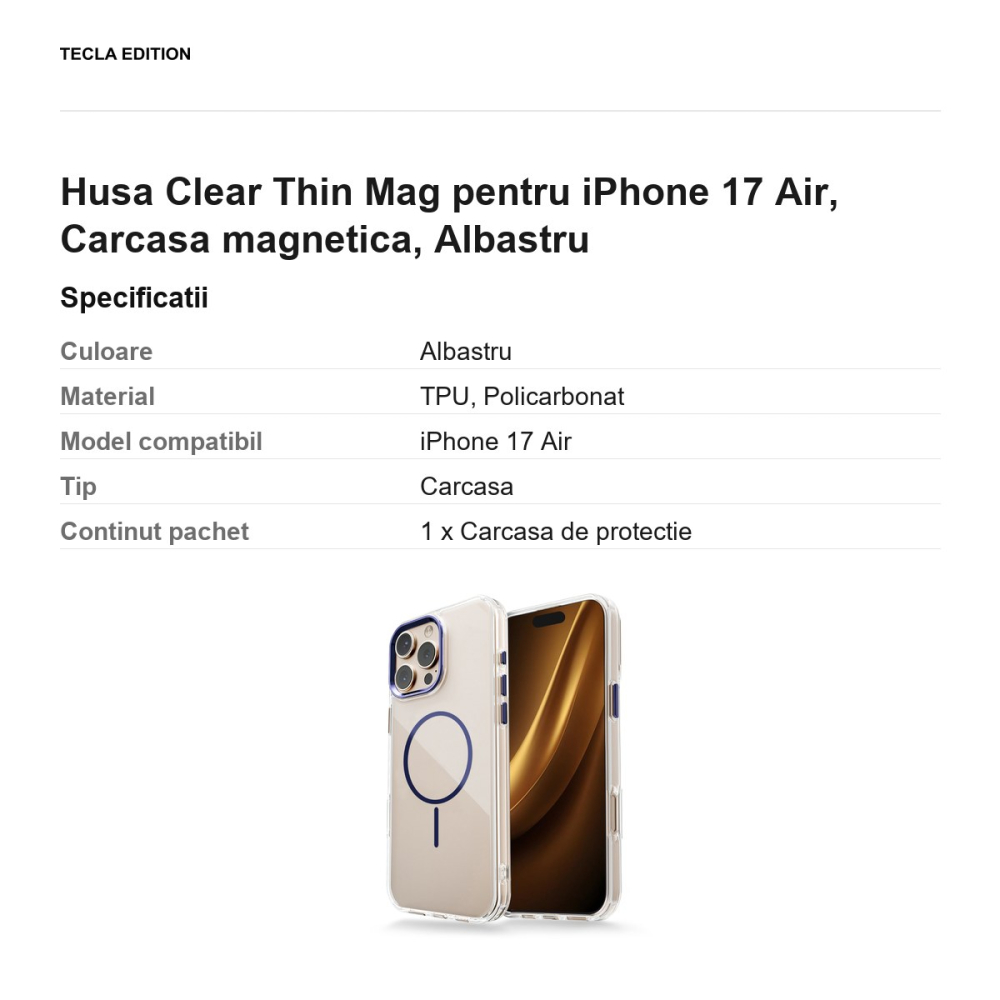 Husa Clear Thin Mag pentru iPhone 17 Air, Carcasa magnetica, Albastru [3]