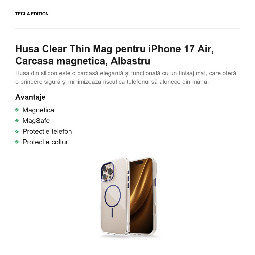 Husa Clear Thin Mag pentru iPhone 17 Air, Carcasa magnetica, Albastru [2]
