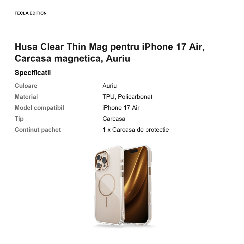 Husa Clear Thin Mag pentru iPhone 17 Air, Carcasa magnetica, Auriu [3]