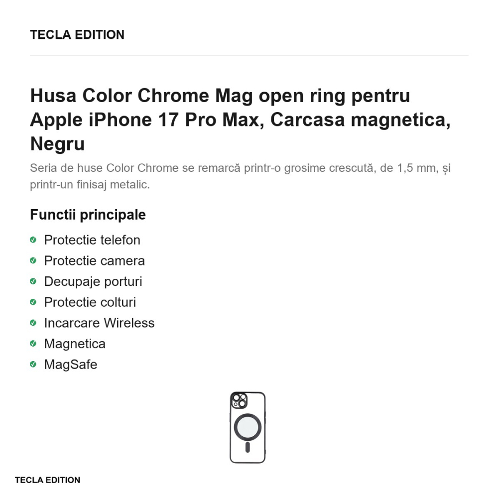 Husa Color Chrome Mag open ring pentru Apple iPhone 17 Pro Max, Carcasa magnetica, Negru [2]