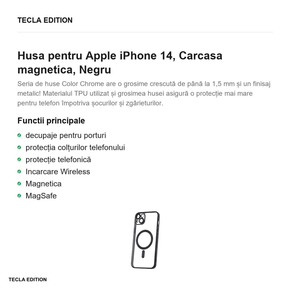 Husa Color Chrome Mag pentru Apple iPhone 14, Carcasa magnetica, Negru [2]