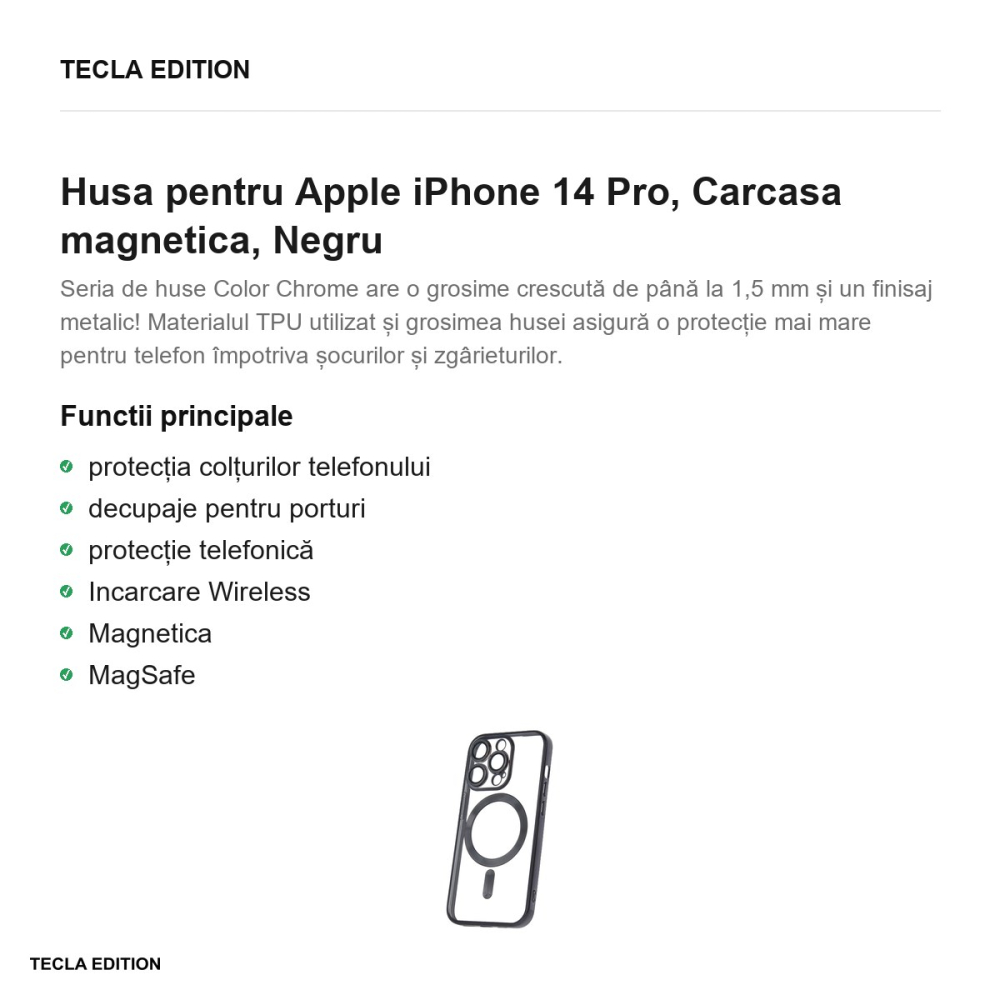 Husa Color Chrome Mag pentru Apple iPhone 14 Pro, Carcasa magnetica, Negru [2]