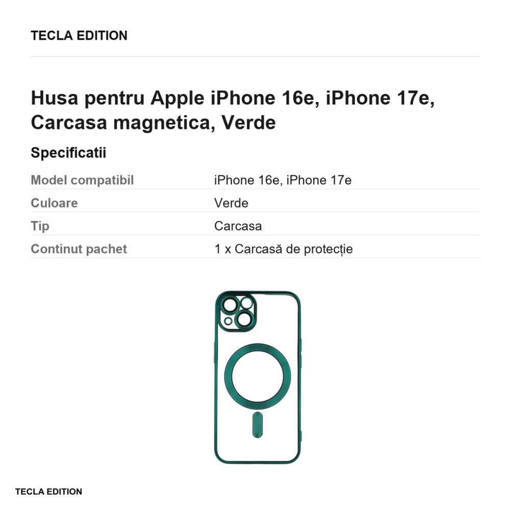 Husa Color Chrome Mag pentru Apple iPhone 16e, iPhone 17e, Carcasa magnetica, Verde [3]