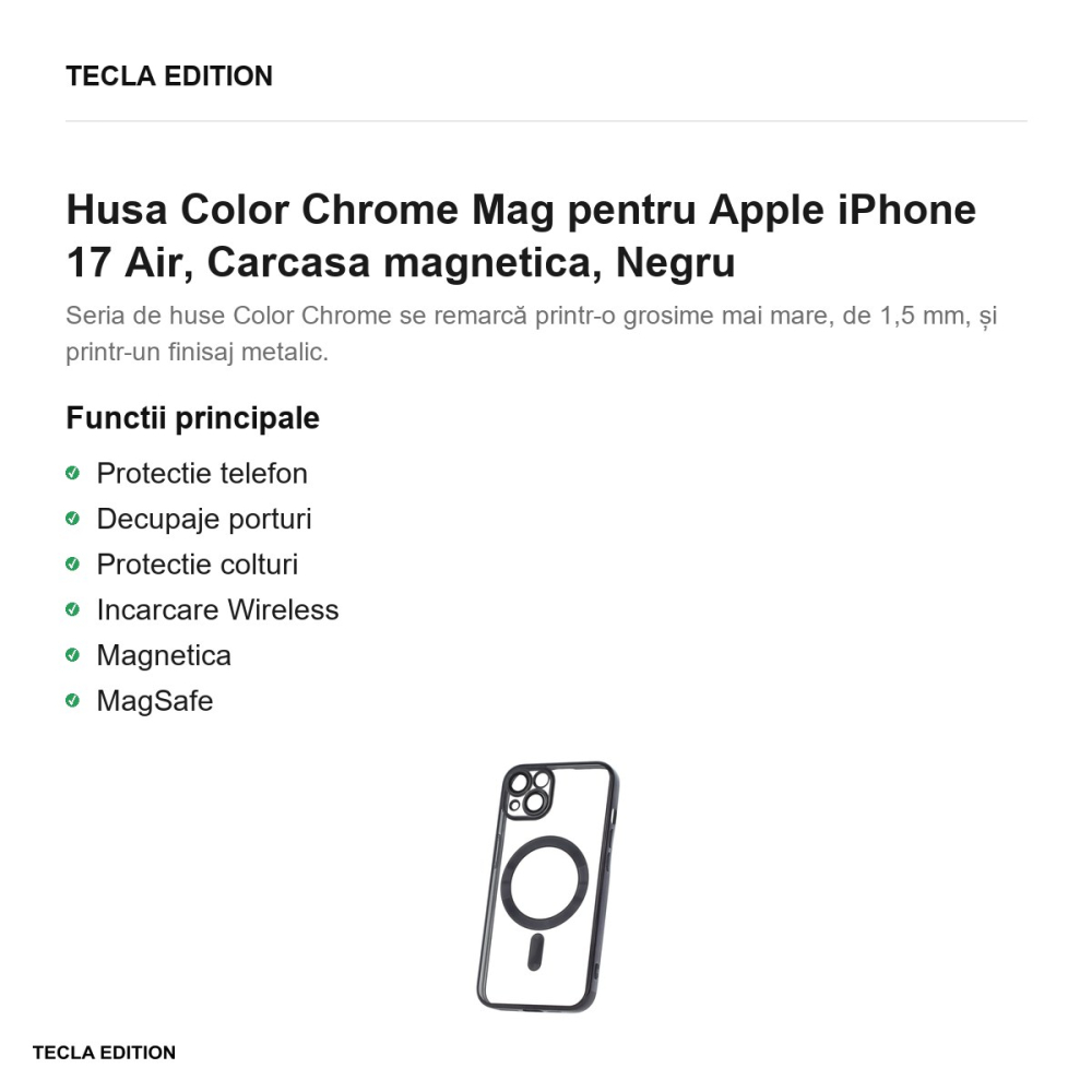 Husa Color Chrome Mag pentru Apple iPhone 17 Air, Carcasa magnetica, Negru [2]