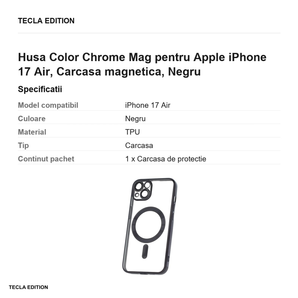 Husa Color Chrome Mag pentru Apple iPhone 17 Air, Carcasa magnetica, Negru [3]