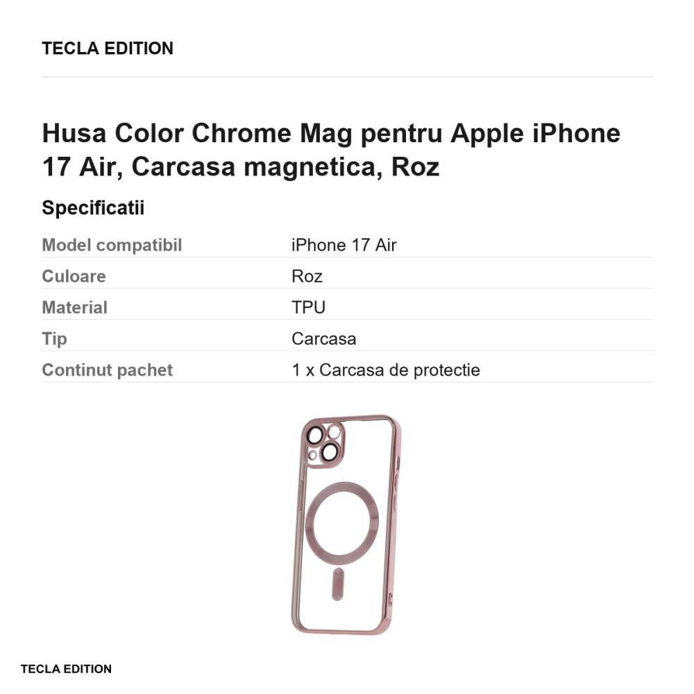 Husa Color Chrome Mag pentru Apple iPhone 17 Air, Carcasa magnetica, Roz [3]