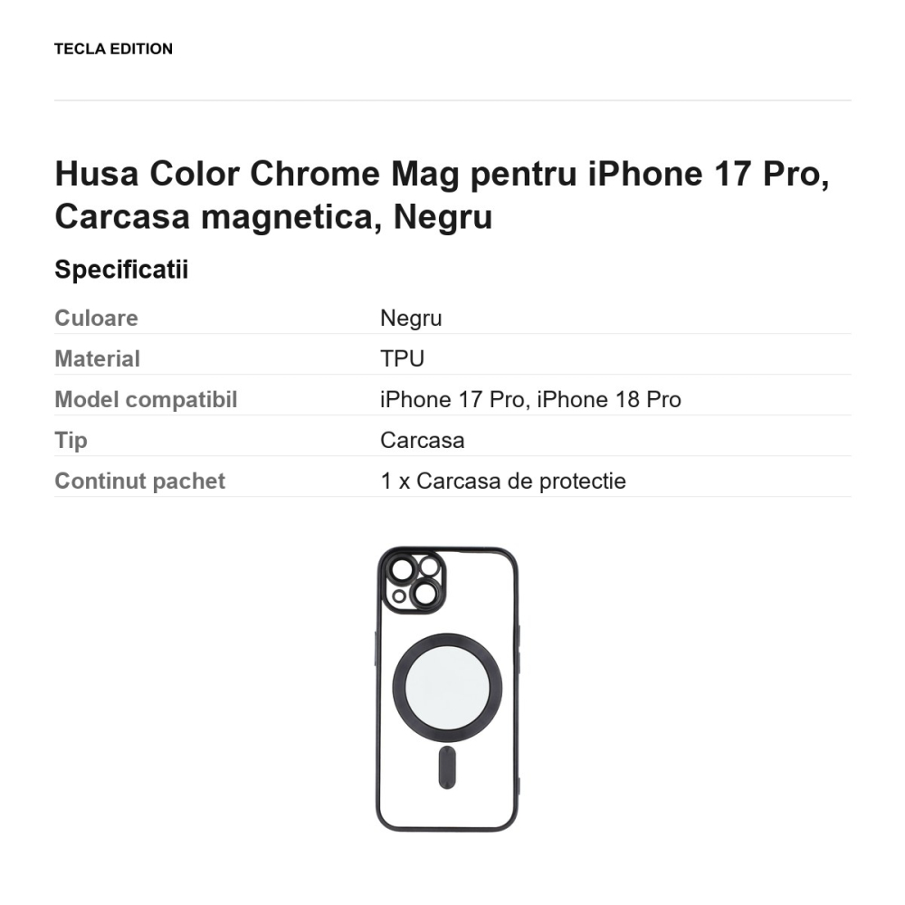 Husa Color Chrome Mag pentru iPhone 17 Pro, Carcasa magnetica, Negru [3]