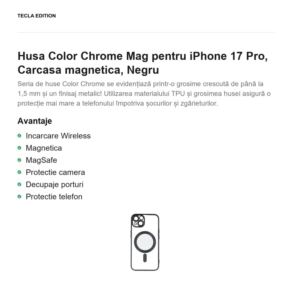 Husa Color Chrome Mag pentru iPhone 17 Pro, Carcasa magnetica, Negru [2]