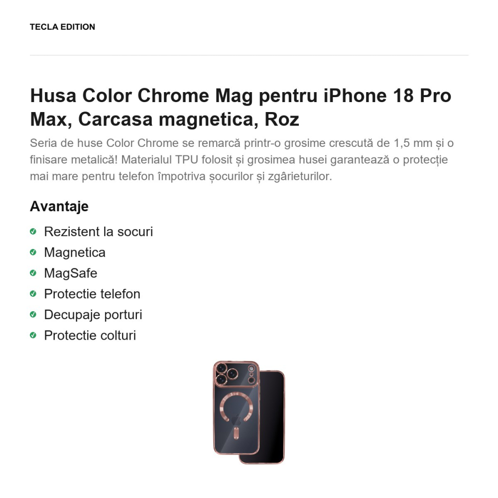 Husa Color Chrome Mag pentru iPhone 18 Pro Max, Carcasa magnetica, Roz [2]