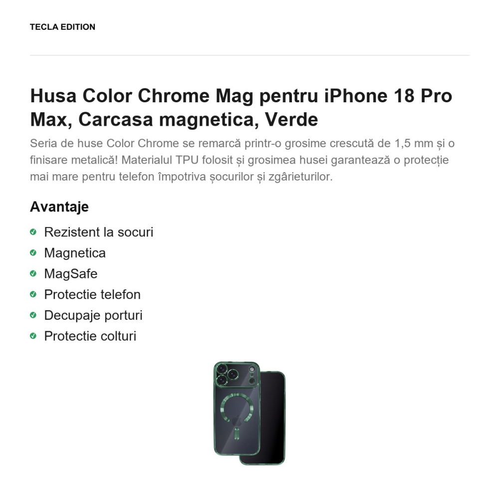 Husa Color Chrome Mag pentru iPhone 18 Pro Max, Carcasa magnetica, Verde [2]