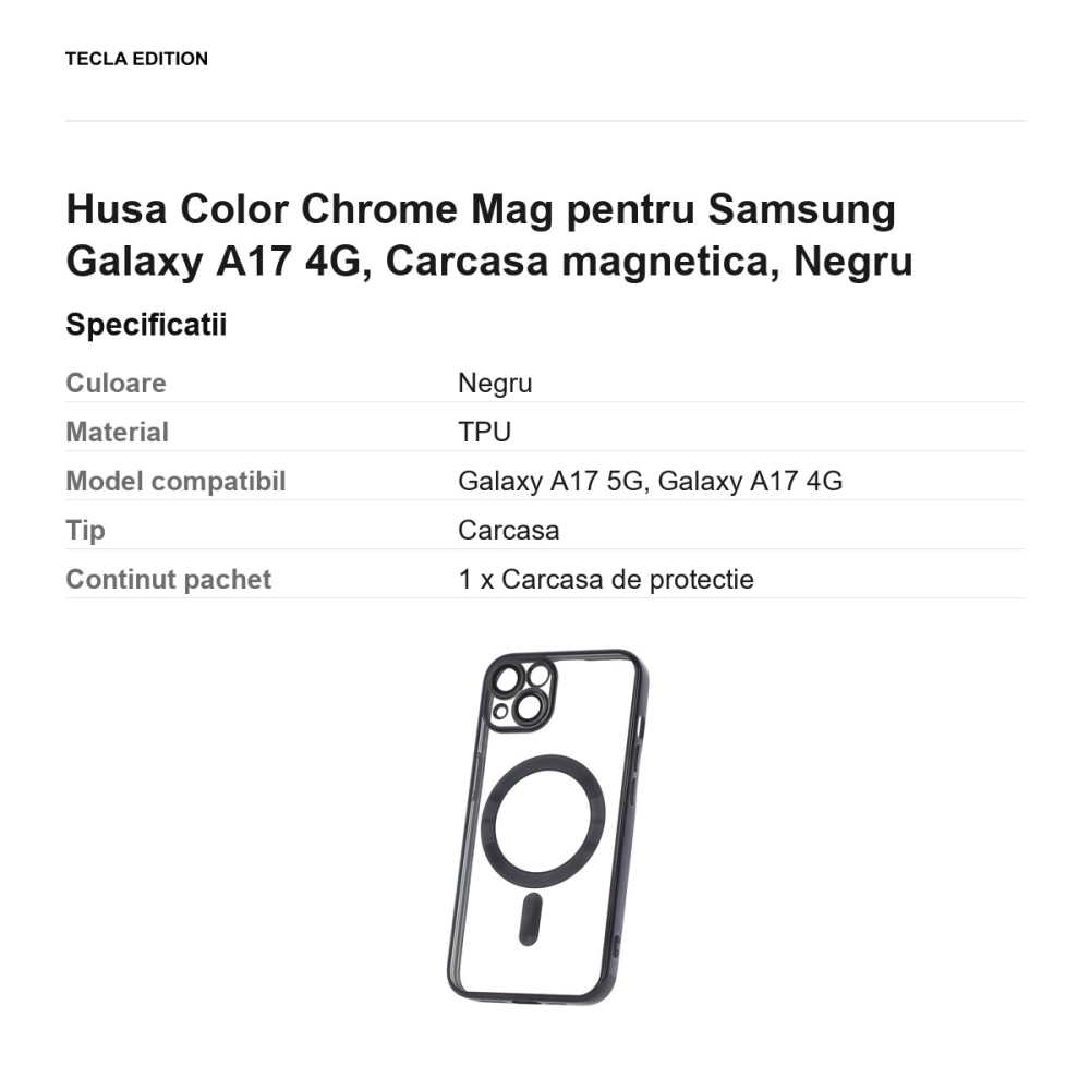 Husa Color Chrome Mag pentru Samsung Galaxy A17 4G, Carcasa magnetica, Negru [3]