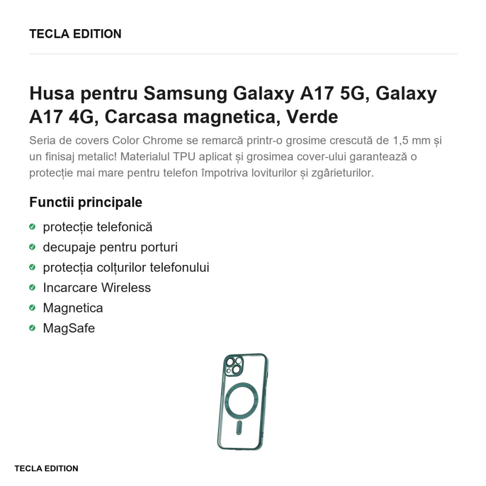 Husa Color Chrome Mag pentru Samsung Galaxy A17 5G, Galaxy A17 4G, Carcasa magnetica, Verde [2]