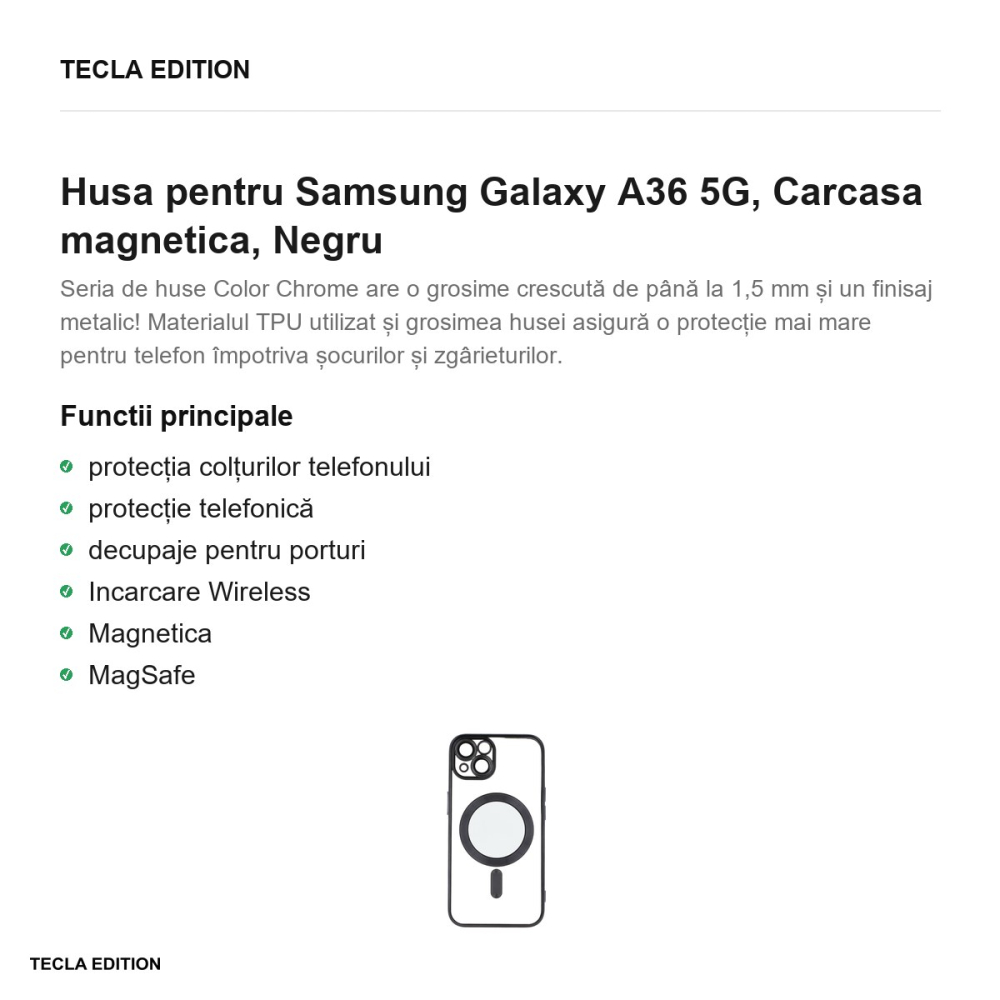 Husa Color Chrome Mag pentru Samsung Galaxy A36 5G, Carcasa magnetica, Negru [2]