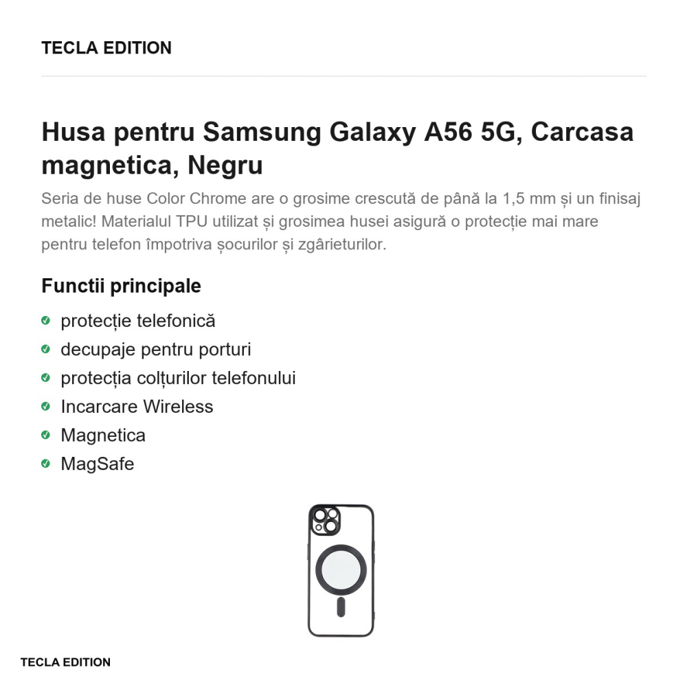 Husa Color Chrome Mag pentru Samsung Galaxy A56 5G, Carcasa magnetica, Negru [2]