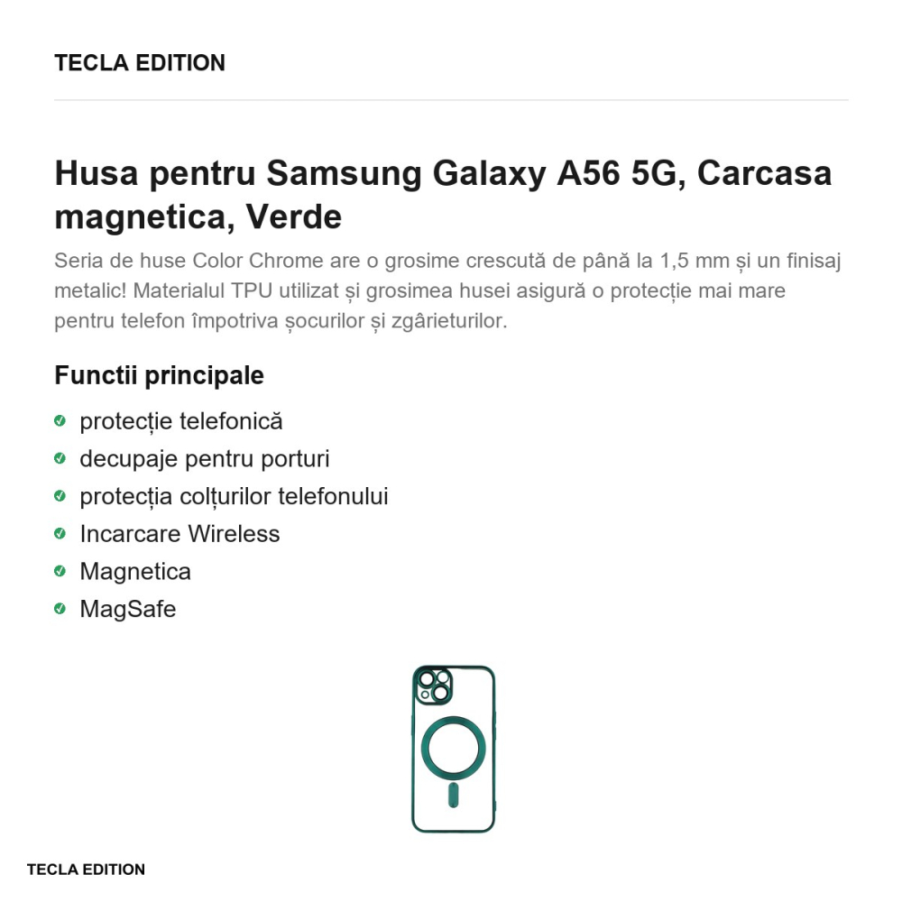 Husa Color Chrome Mag pentru Samsung Galaxy A56 5G, Carcasa magnetica, Verde [2]
