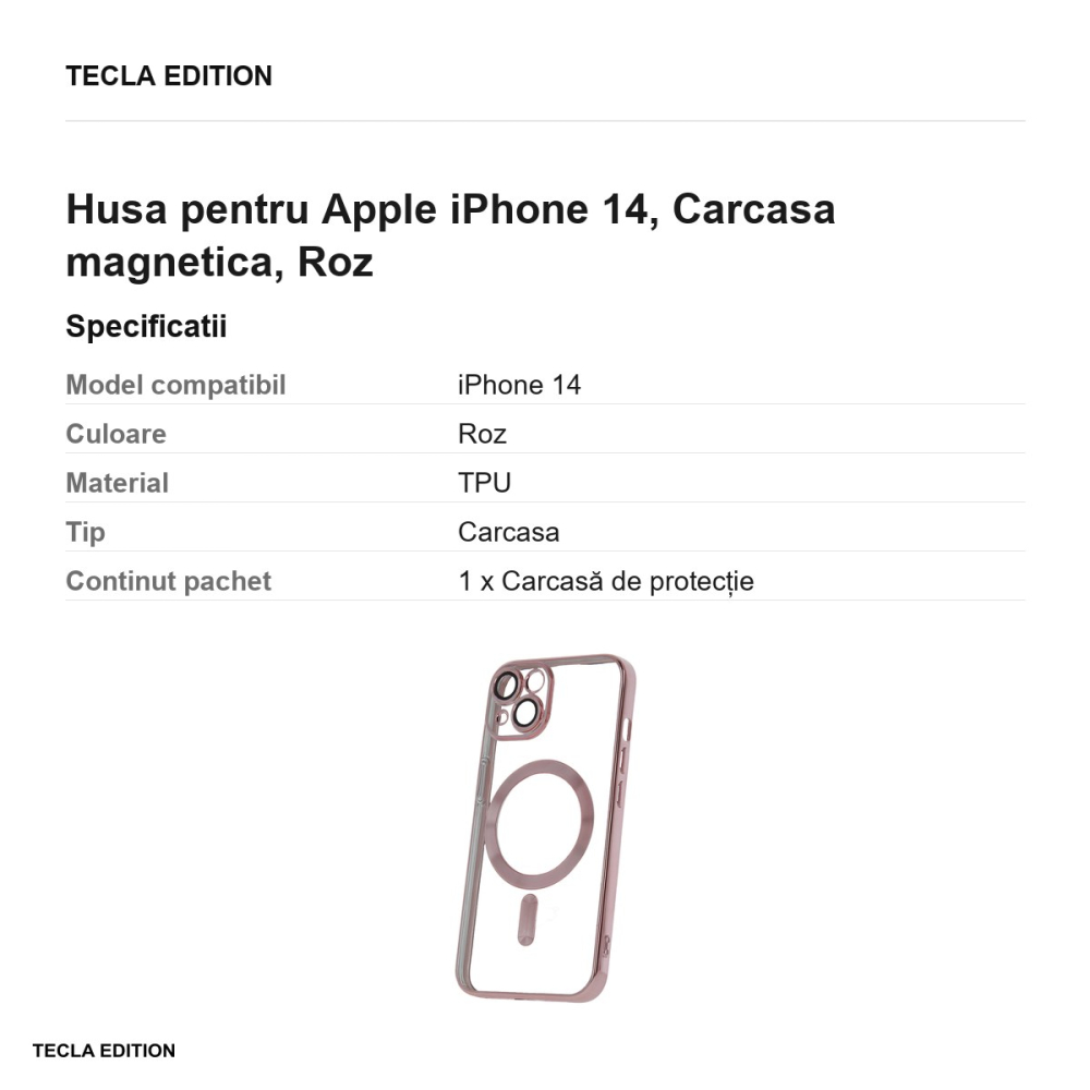 Husa Color Chrome Mag rose pentru Apple iPhone 14, Carcasa magnetica, Roz [3]