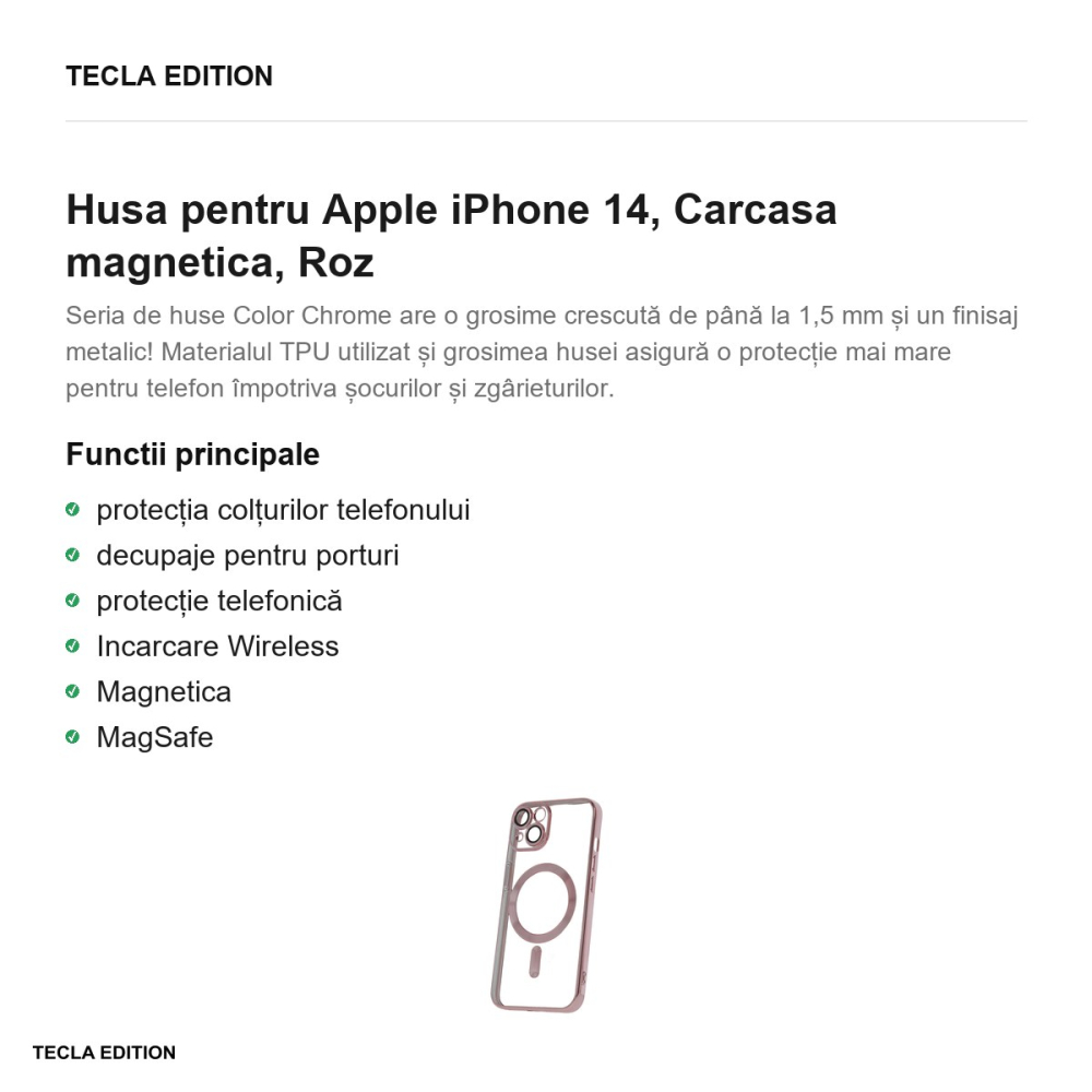 Husa Color Chrome Mag rose pentru Apple iPhone 14, Carcasa magnetica, Roz [2]