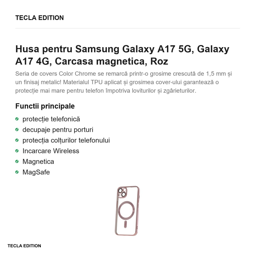 Husa Color Chrome Mag rose pentru Samsung Galaxy A17 5G, Galaxy A17 4G, Carcasa magnetica, Roz [2]