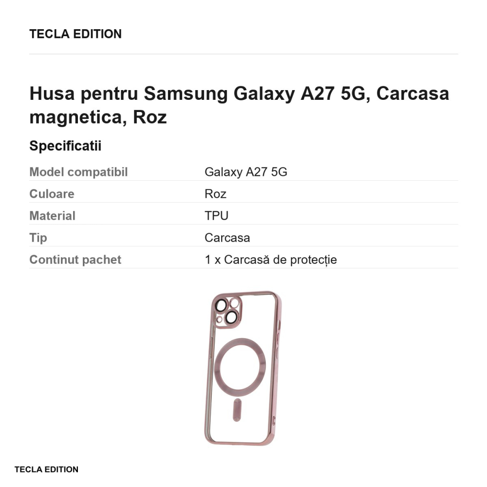 Husa Color Chrome Mag rose pentru Samsung Galaxy A27 5G, Carcasa magnetica, Roz [3]