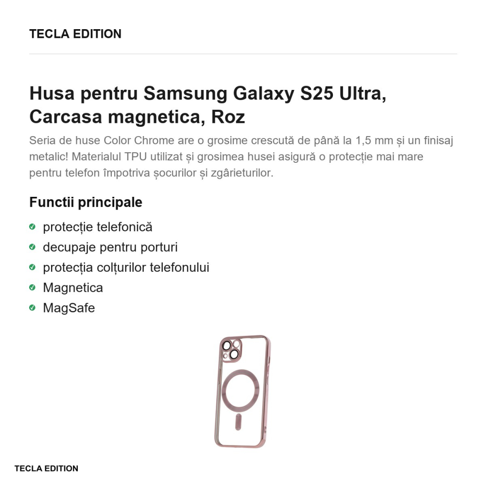Husa Color Chrome Mag rose pentru Samsung Galaxy S25 Ultra, Carcasa magnetica, Roz [2]
