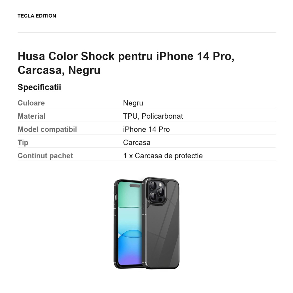 Husa Color Shock pentru iPhone 14 Pro, Carcasa, Negru [3]