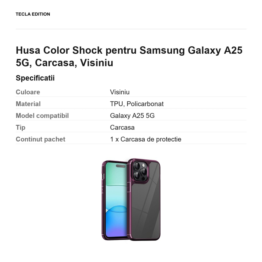 Husa Color Shock pentru Samsung Galaxy A25 5G, Carcasa, Visiniu [3]