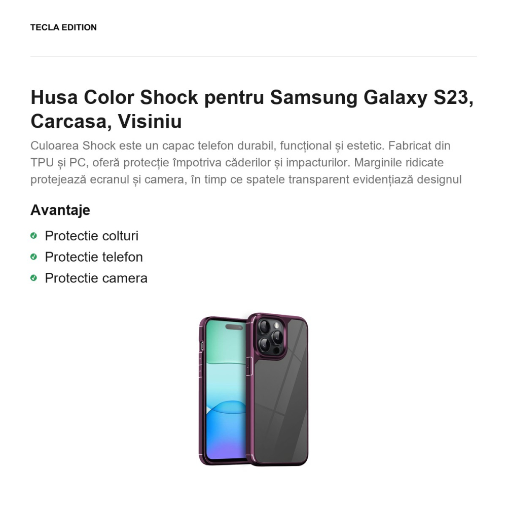 Husa Color Shock pentru Samsung Galaxy S23, Carcasa, Visiniu [2]