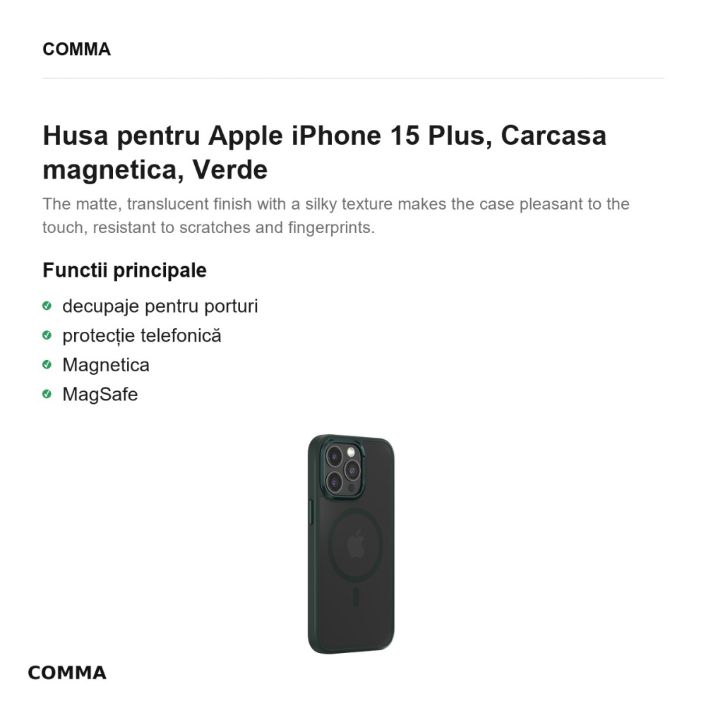 Husa Comma Joy Elegant Mag pentru Apple iPhone 15 Plus, Carcasa magnetica, Verde [2]