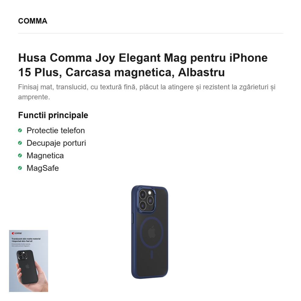 Husa Comma Joy Elegant Mag pentru iPhone 15 Plus, Carcasa magnetica, Albastru [2]