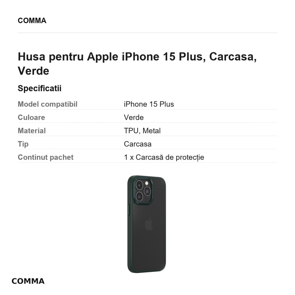 Husa Comma Joy Elegant pentru Apple iPhone 15 Plus, Carcasa, Verde [3]