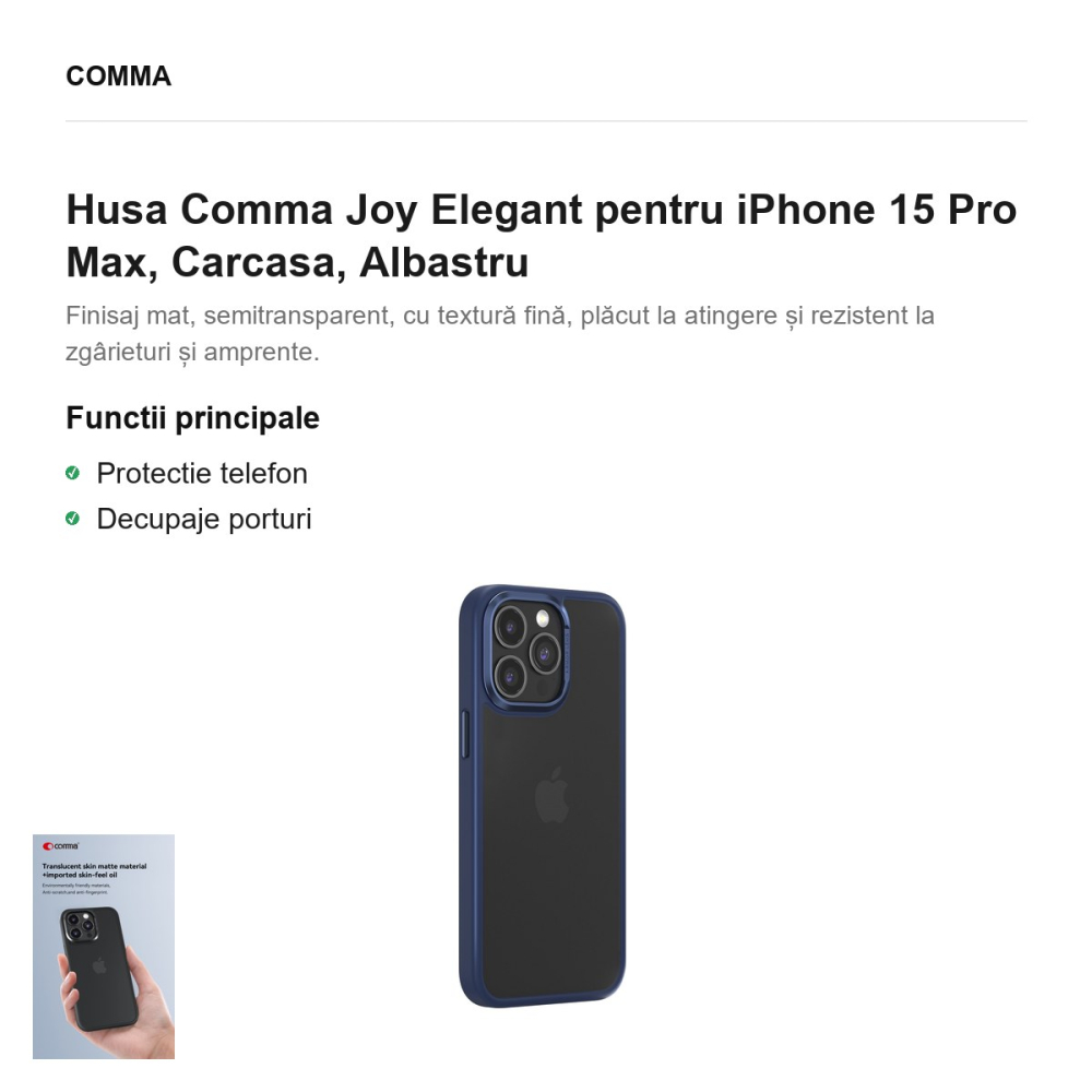 Husa Comma Joy Elegant pentru iPhone 15 Pro Max, Carcasa, Albastru [2]