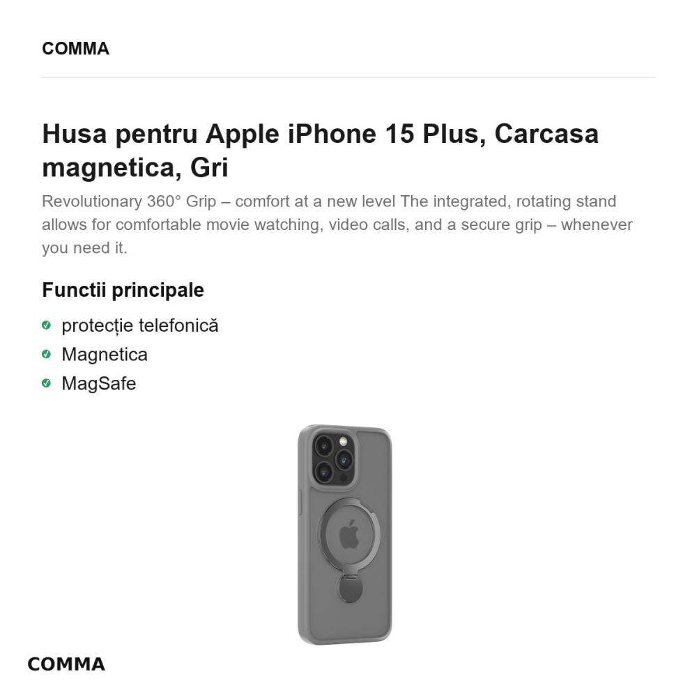 Husa Comma Joy Shark Mag pentru Apple iPhone 15 Plus, Carcasa magnetica, Gri [2]
