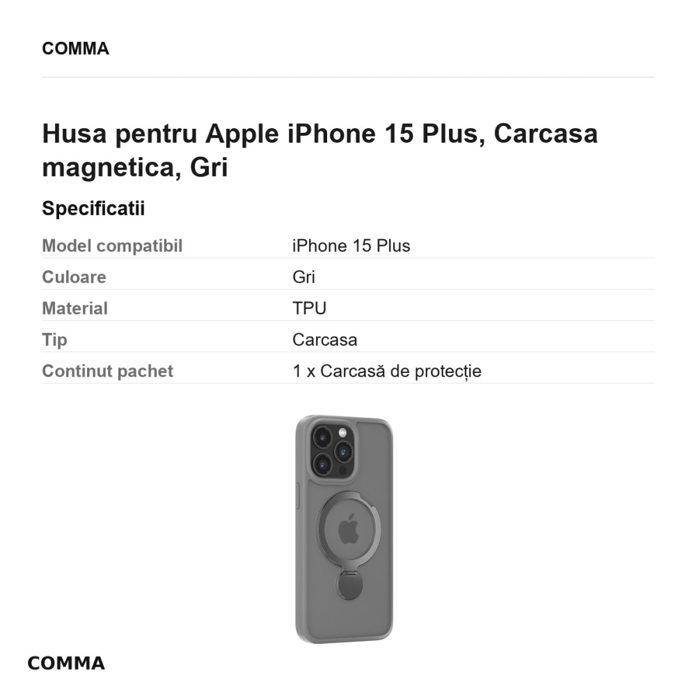 Husa Comma Joy Shark Mag pentru Apple iPhone 15 Plus, Carcasa magnetica, Gri [3]
