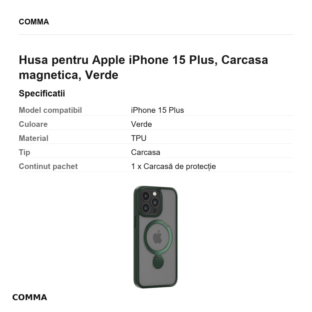 Husa Comma Joy Shark Mag pentru Apple iPhone 15 Plus, Carcasa magnetica, Verde [3]