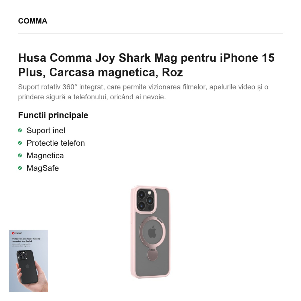 Husa Comma Joy Shark Mag pentru iPhone 15 Plus, Carcasa magnetica, Roz [2]