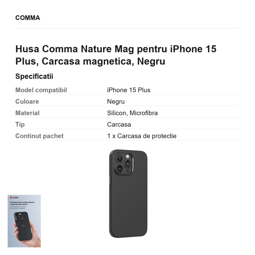 Husa Comma Nature Mag pentru iPhone 15 Plus, Carcasa magnetica, Negru [3]