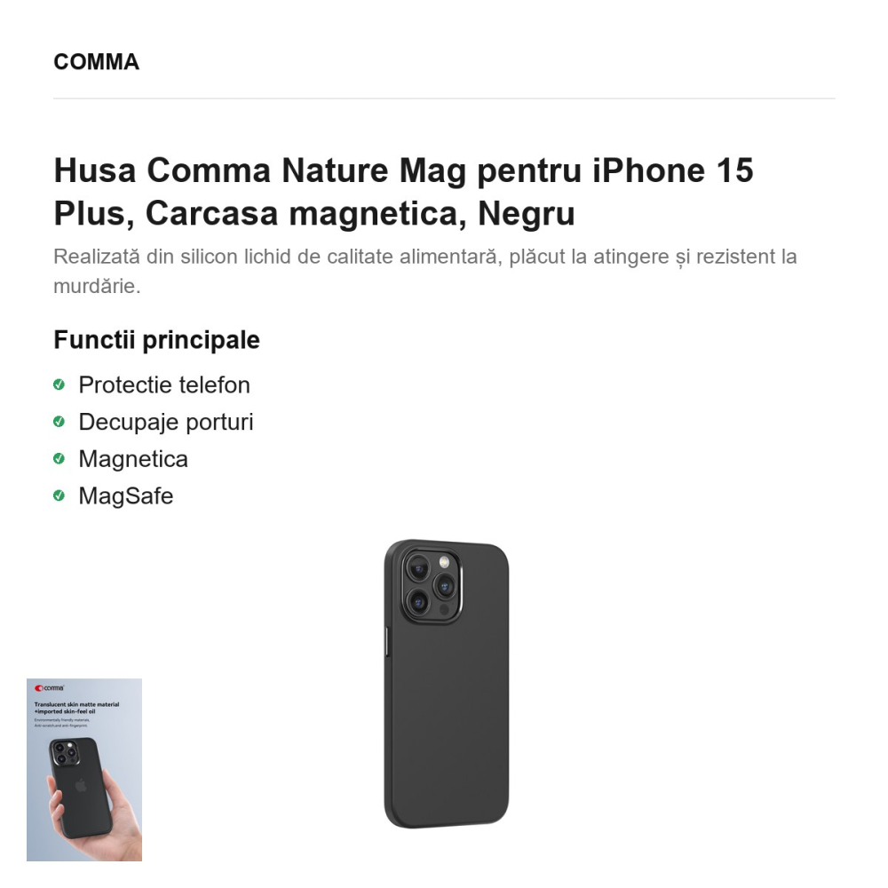 Husa Comma Nature Mag pentru iPhone 15 Plus, Carcasa magnetica, Negru [2]