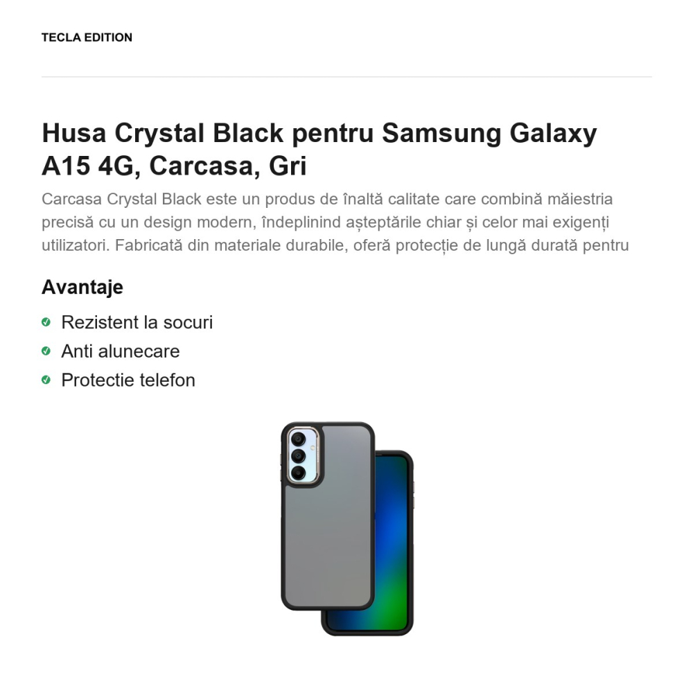 Husa Crystal Black pentru Samsung Galaxy A15 4G, Carcasa, Gri [2]