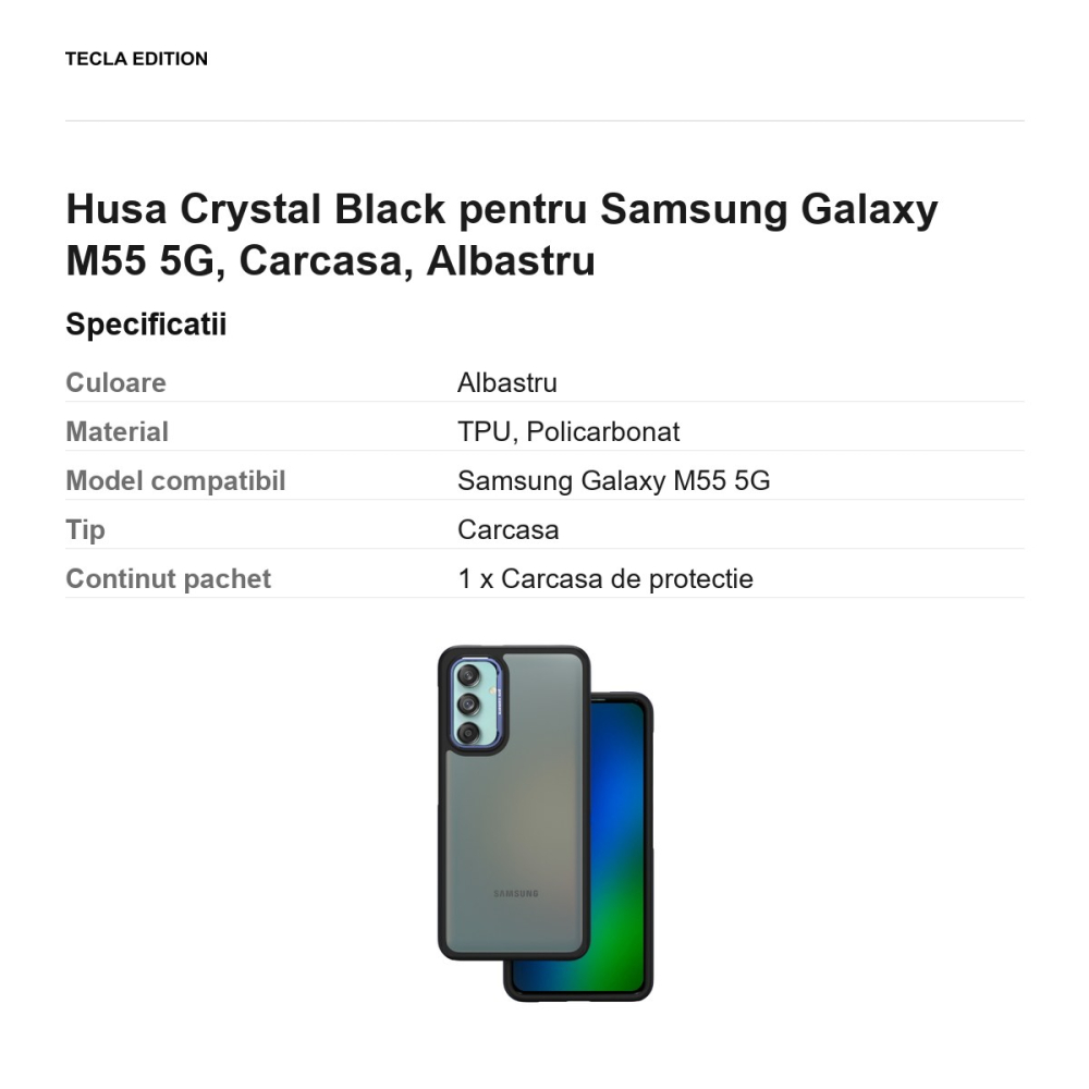 Husa Crystal Black pentru Samsung Galaxy M55 5G, Carcasa, Albastru [3]