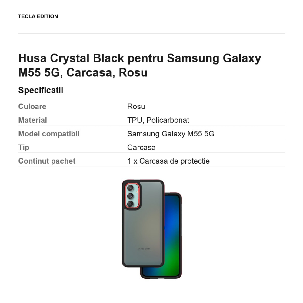 Husa Crystal Black pentru Samsung Galaxy M55 5G, Carcasa, Rosu [3]
