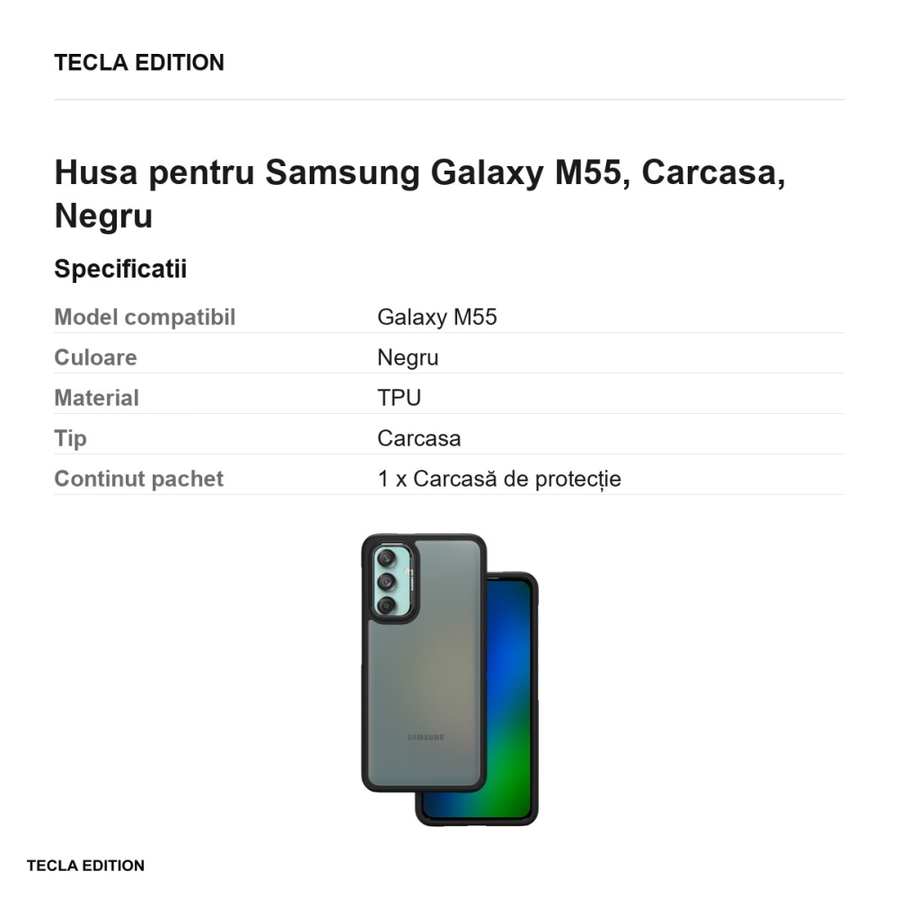 Husa Crystal Black pentru Samsung Galaxy M55, Carcasa, Negru [3]