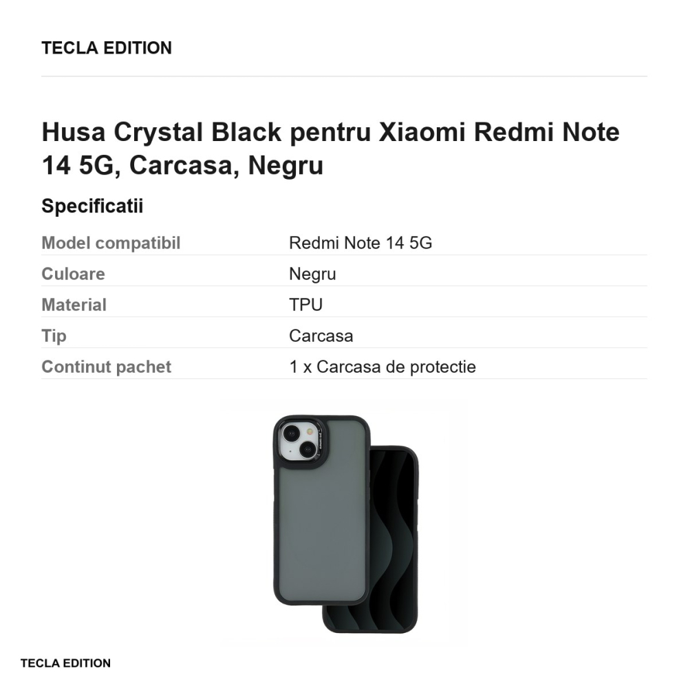 Husa Crystal Black pentru Xiaomi Redmi Note 14 5G, Carcasa, Negru [3]